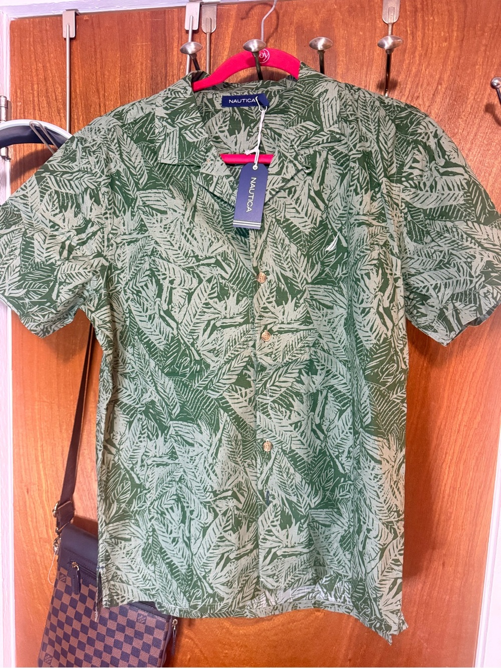 Nautica Green Leaf-Print Short-Sleeve Button-Up Shirt